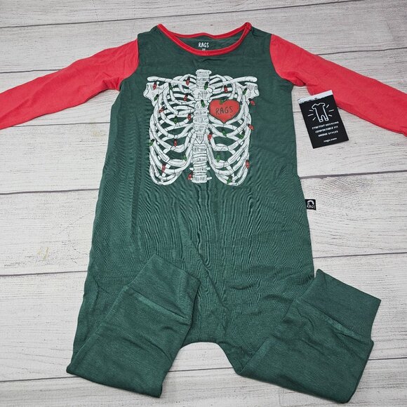 NWT Rags To‎ Raches Toddler Boy Xmas Skeleton Romper Size 2T - Picture 3 of 6